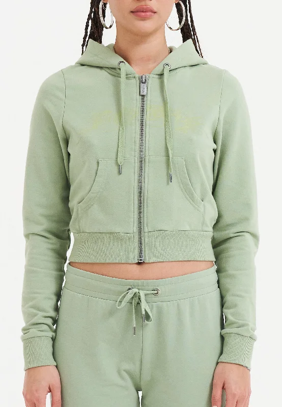 Urban Femme Streetwear Womens Love Is Mystery Cropped Hoodie - Green