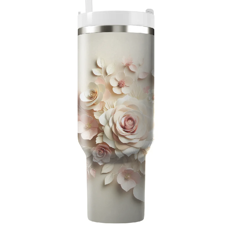 Stainless Steel Cups Romantic Rose Petals  Tumbler With Handle