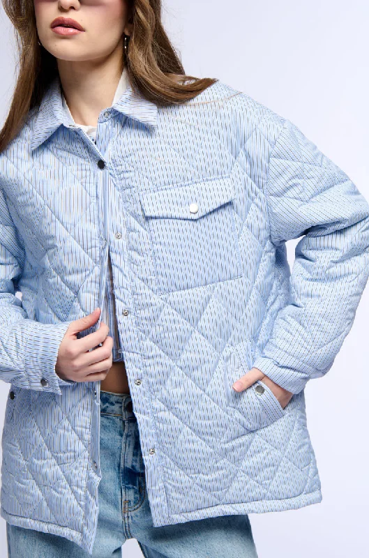 Best Sellers COZY TAPES PINSTRIPE PUFFER BOMBER JACKET