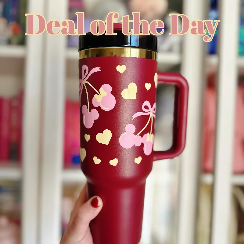 Drinkware Gifts For Friends Pink Cherries on Burgundy 40 oz Quencher Inspired Stainless Steel Tumbler Drinkware Gifts For Friends Pink Cherries on Burgundy 40 oz Quencher Inspired Stainless Steel Tumbler