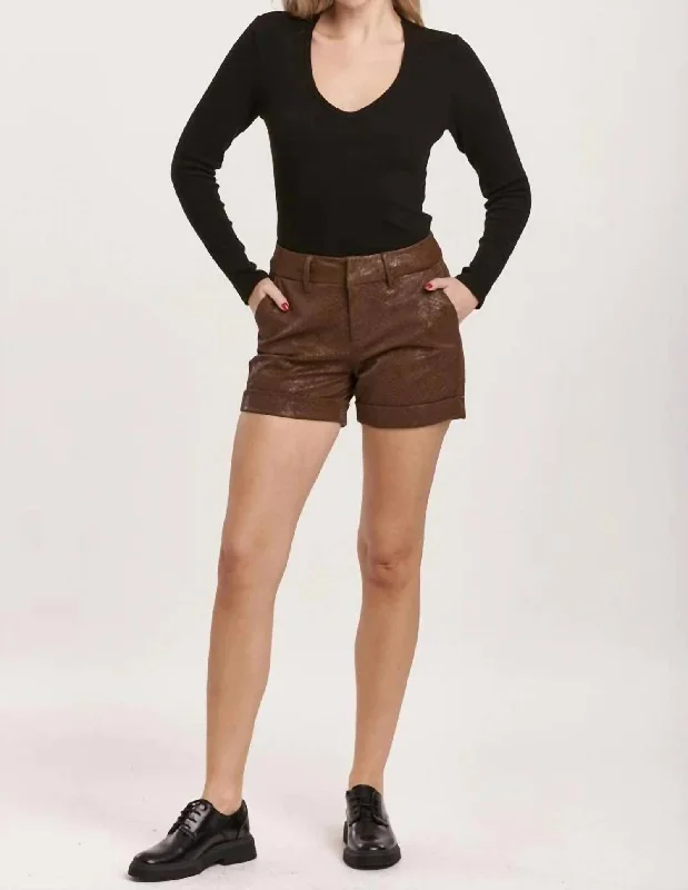 Everyday Glamour North Hampton High Rise Vegan Leather Short In Brown