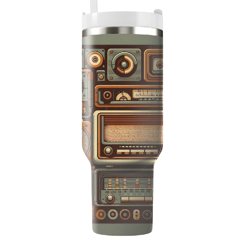 Fashion Forward Retro Radio Waves  Tumbler With Handle