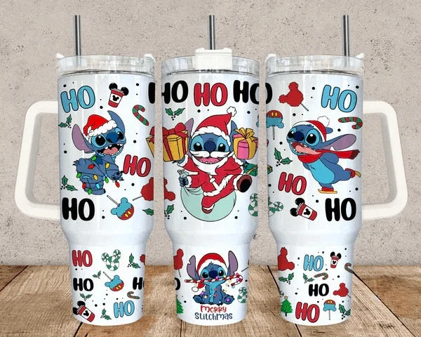 Unleash Your Trend Driven Style Ho ho ho Stitch 40 oz Christmas Tumbler with handle