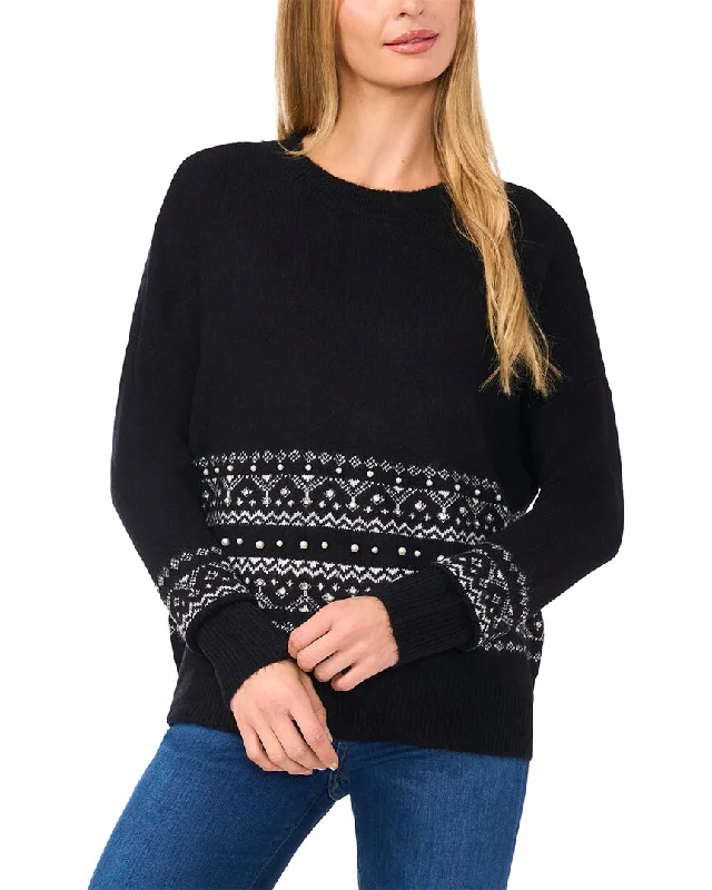Ethnic Cultural Event Wear CeCe Fairisle Pearl Stripe Pullover Sweater