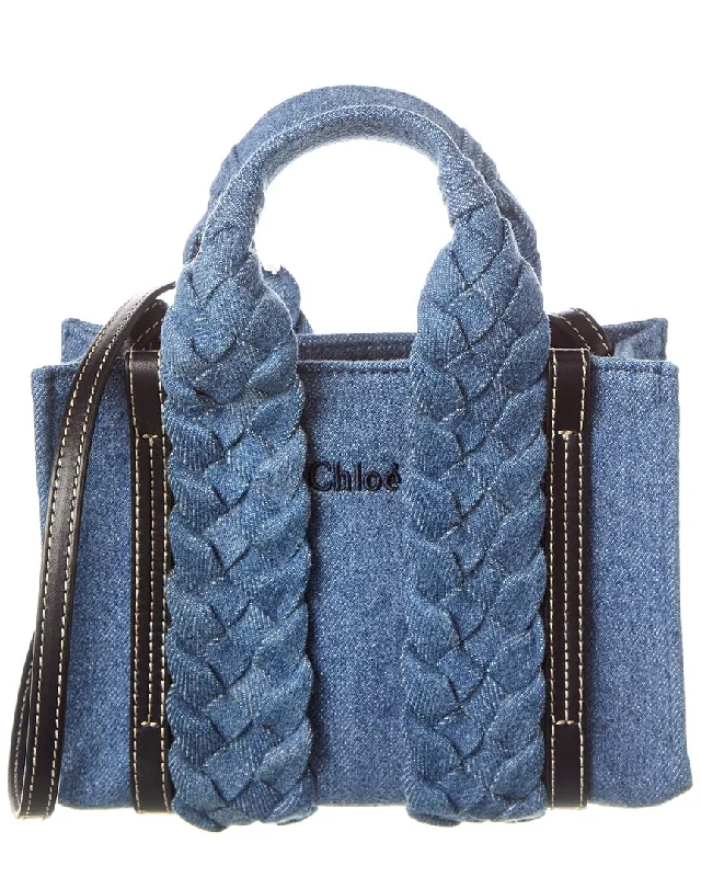 Must Haves Chloé Woody Mini Denim & Leather Tote