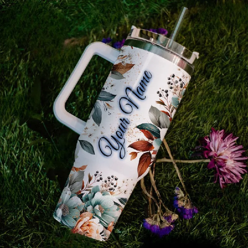 Drinkware Sets Custom Name Stitch Floral Printed Tumbler