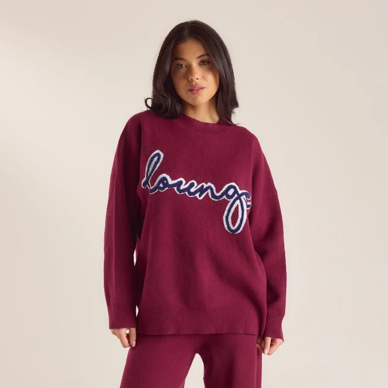 Effortless Style, Endless Impact Logo Knitted Crew Neck Jumper - Burgundy