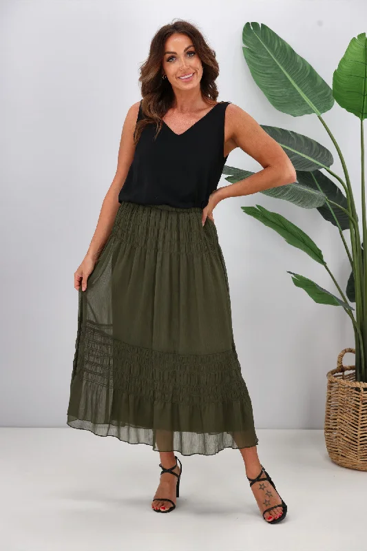 Limited - Time Bundle Jane James Gemma Shirred Detail Skirt Olive