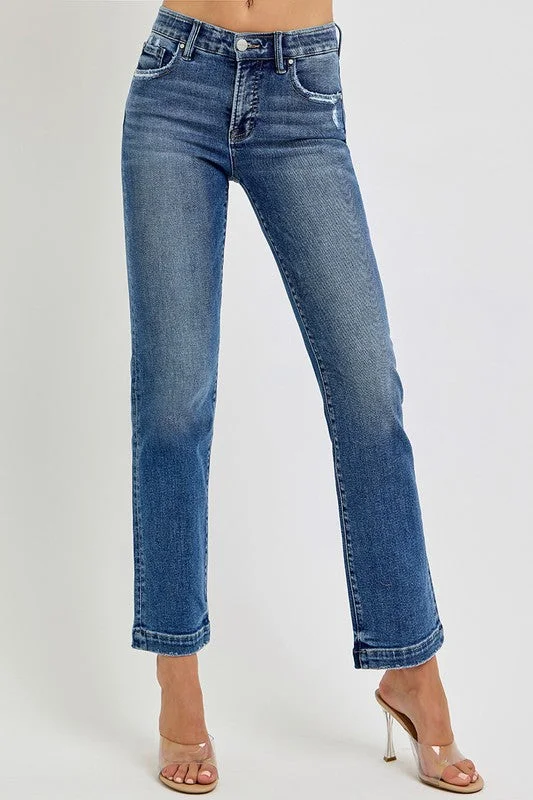 Mega Sales Risen Mid Rise Distressed Straight Jeans
