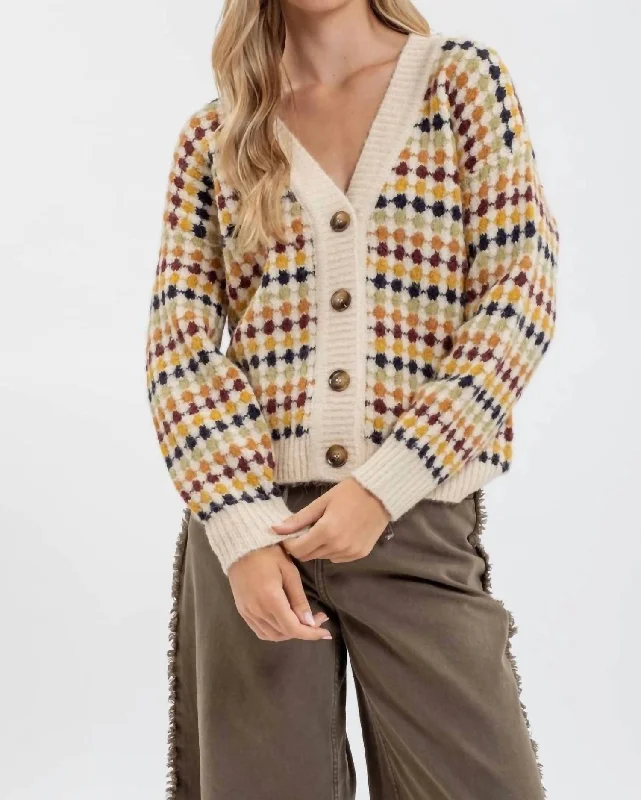 Trendy Attire For Her Boyfriend Knit Cardigan In Cream Multi
