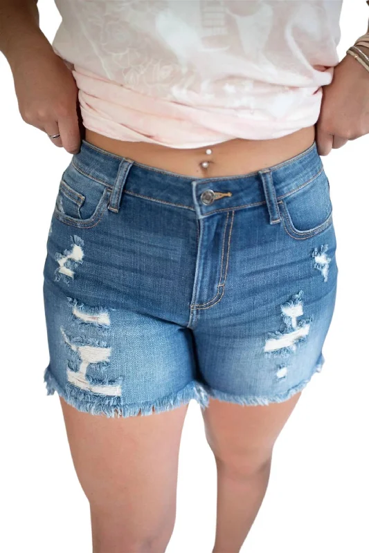 Save On Classic Elegant Styles Frayed Denim Shorts In Dark Wash