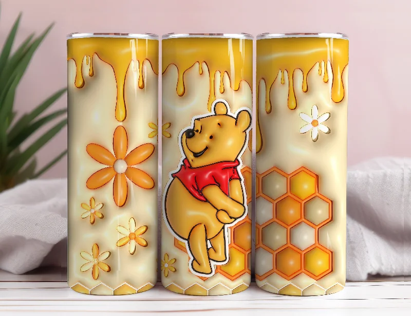 Buy More Drinkware 3D Inflated Cartoon Tumbler Wrap, Pooh Tumbler, 3D Winnie Inflated Tumbler Wrap, Puffy Pooh Bear Tumbler, 20oz tumbler PNG Download 3
