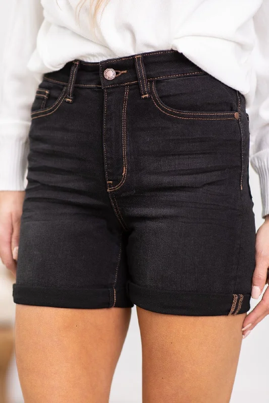 Chic Styles Judy Blue Black Roll Cuff Shorts