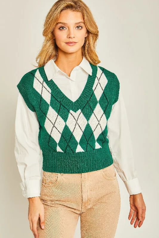 Fashion Forward FASHNZFAB Women's Argyle Print Sweater Vest