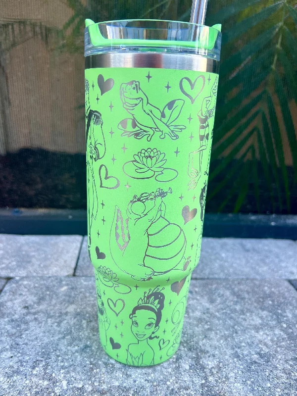 Elegant Glass Cups Engraving Name Fairy Tale Design 40 Oz Insulated Tumbler With Handle