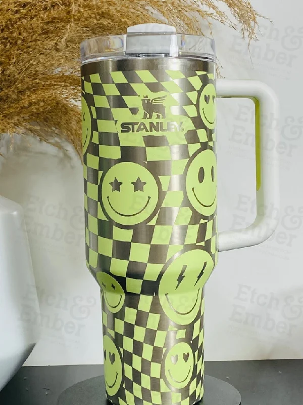Best Sellers Checkered Smiley's Custom Stanley Adventure Quencher 40 oz tumbler