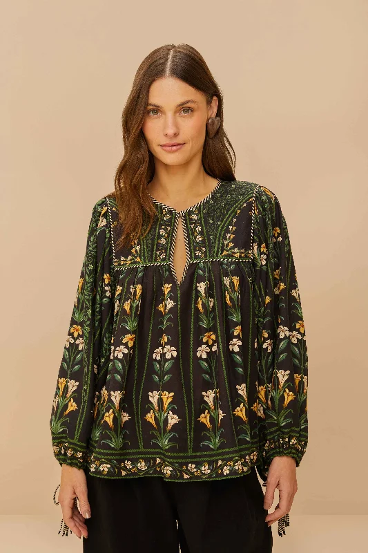 Day-To-Night Styles Black Flowers Arch LENZING™ ECOVERO™ Euroflax™ Blouse