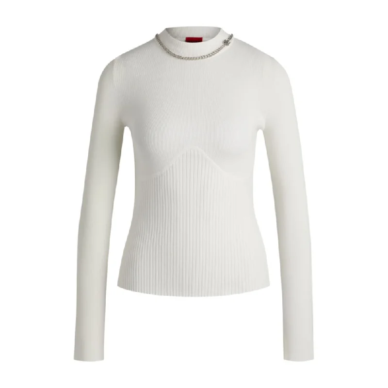 Vibrant Styles Mock-neck sweater with chain collar trim