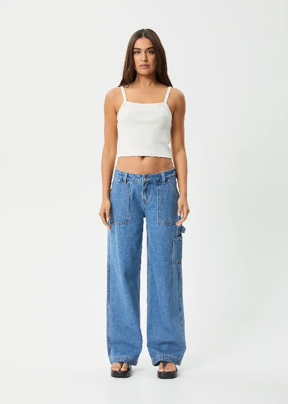 Trendy Fashion For Women AFENDS Womens Lexi - Denim Low Rise Carpenter Jeans - Worn Blue