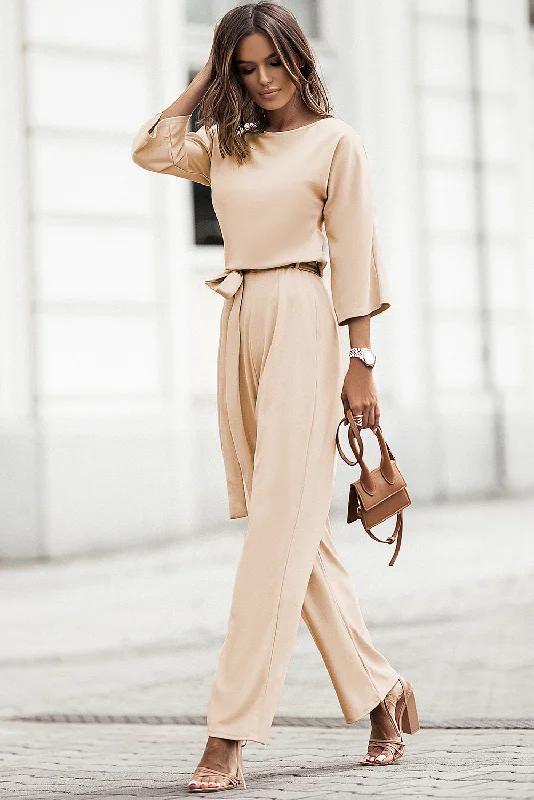 Exclusive Sale Bracelet Sleeve Waist Tie Wide Leg Jumpsuit