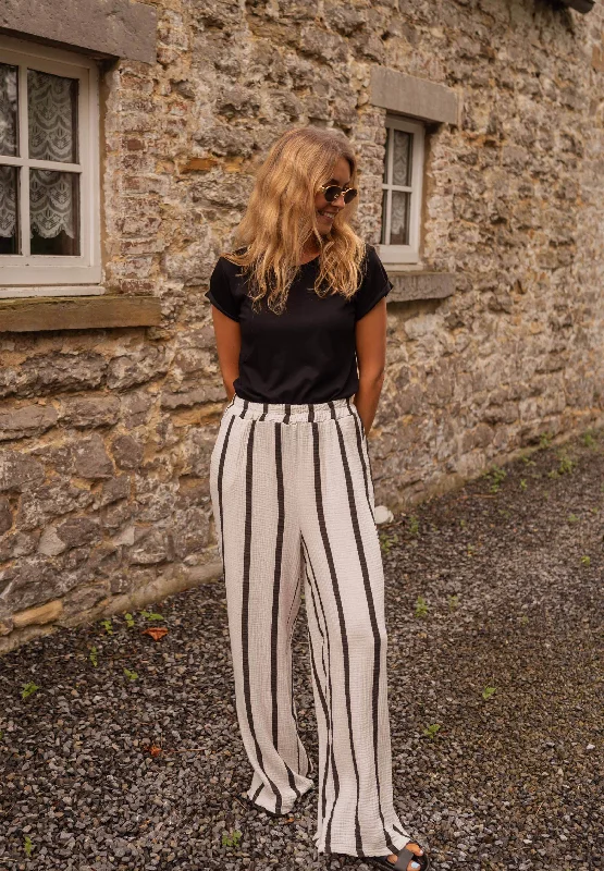 Bold Fashion Ecru Striped Maho Pants