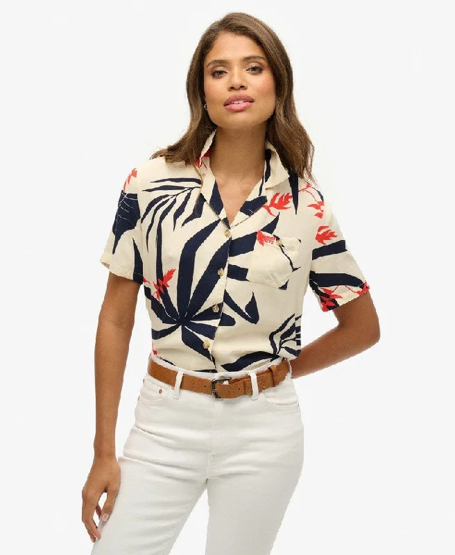 Pastel Styles Beach Resort Shirt | Jungle Silhouette Ecru
