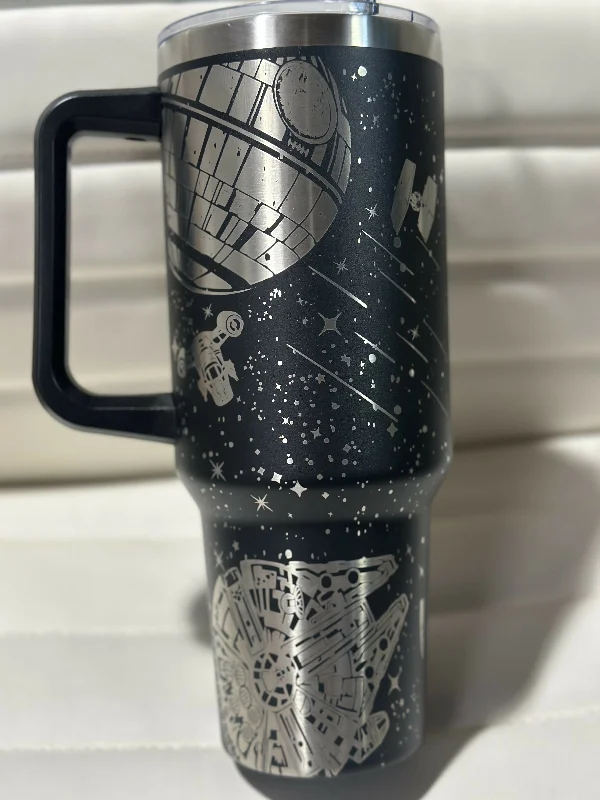 Eco-Conscious Drinkware SW Spaceship Deathstar Tumbler | 40 oz Stanley | Laser Engraved Eco-Conscious Drinkware SW Spaceship Deathstar Tumbler | 40 oz Stanley | Laser Engraved