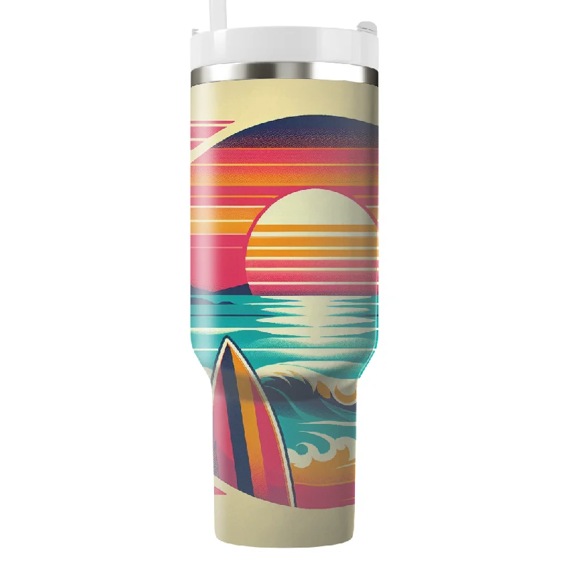 Drinkware Markdowns Retro Sunset Surfboard Wall Art Tumbler With Handle