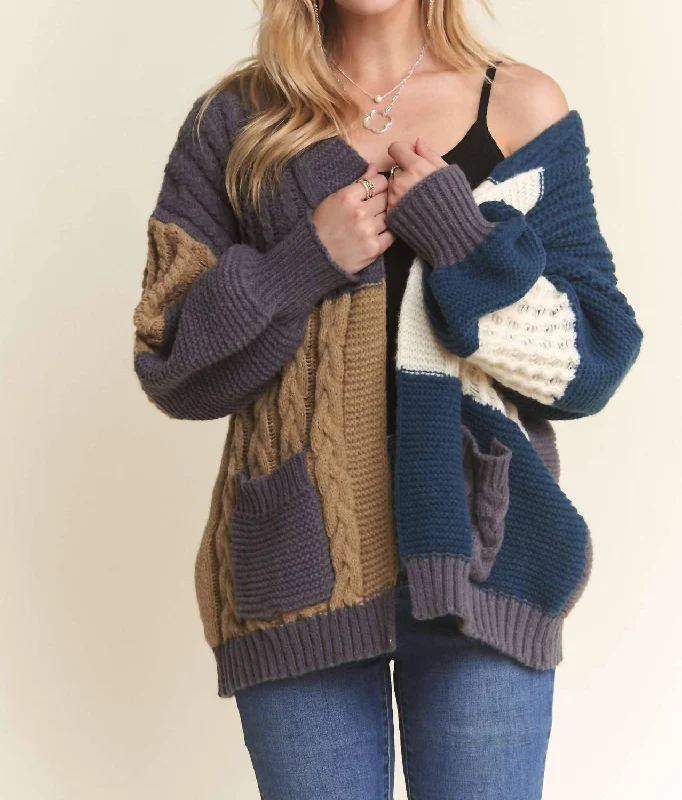 Fashion Forward Femme Colorblock Sweater Cardigan In Grey