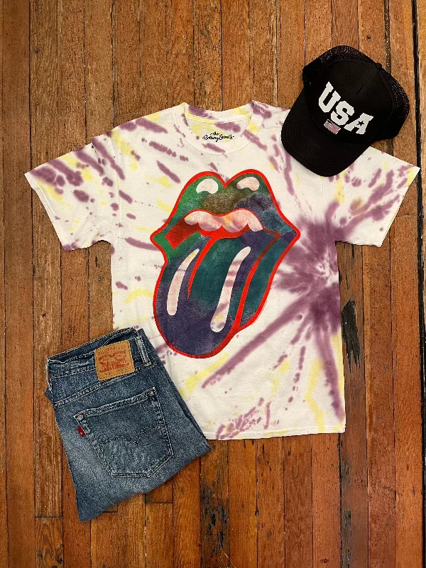 Vibrant Styles Rolling Stones Tie-Dye Tongue T-shirt