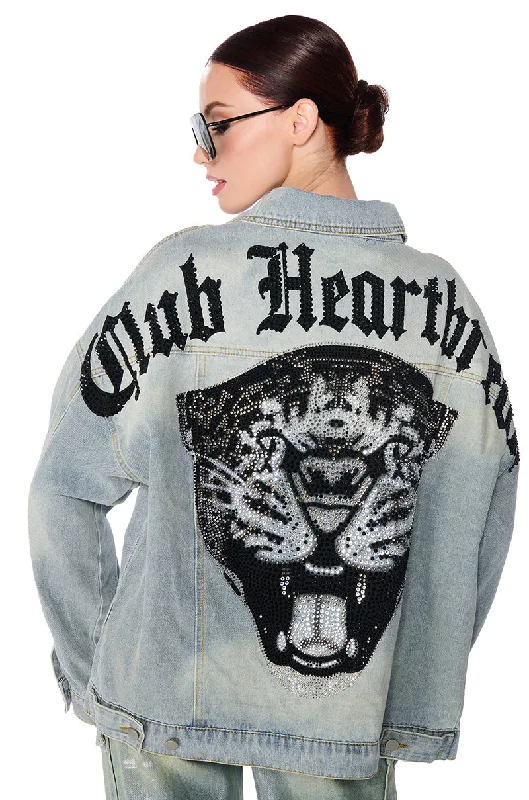 Fashion Forward Femme HOT FIX EMBELLISHED OVERSIZED DENIM JACKET