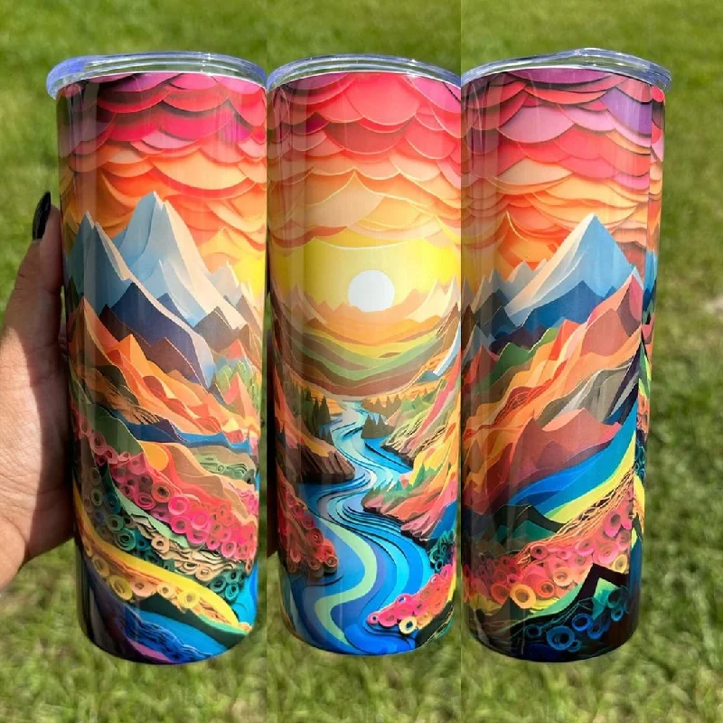 Limited Stock, Big Sale 3D Mountain River Sunset 20oz Tumbler