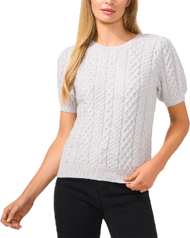 Save On Inspired Styles CeCe Puff Sleeve Mixed Cable Knit Sweater