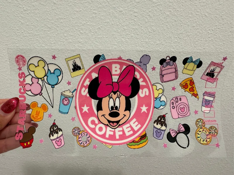 Elegant Glassware Sale Disney Snacks Mini Mouse Starbs UV DTF Wrap Transfer 16oz | No Heat Needed | Waterproof | Permanent Adhesive