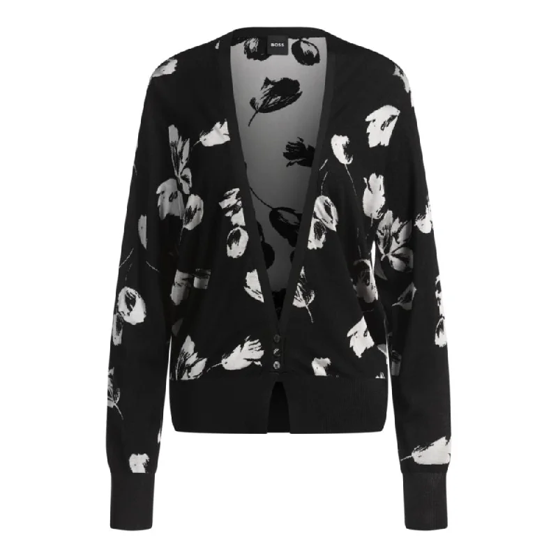 Vibrant Femme Fashion Merino wool-blend cardigan with tulip jacquard