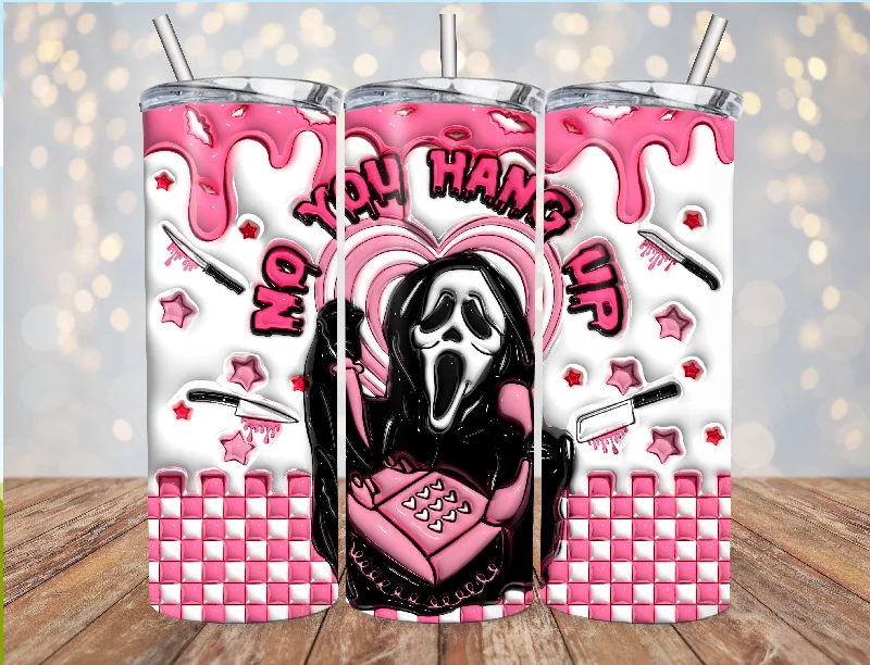 Fashion Forward, Function First No You Hang Up Ghostface Scream Checkered Inflated 20oz Halloween Tumbler Fashion Forward, Function First No You Hang Up Ghostface Scream Checkered Inflated 20oz Halloween Tumbler