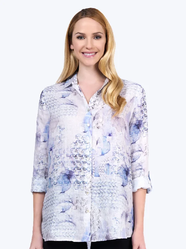 Season Sale Tianello "Xander" Print  Linen "Loving" Blouse