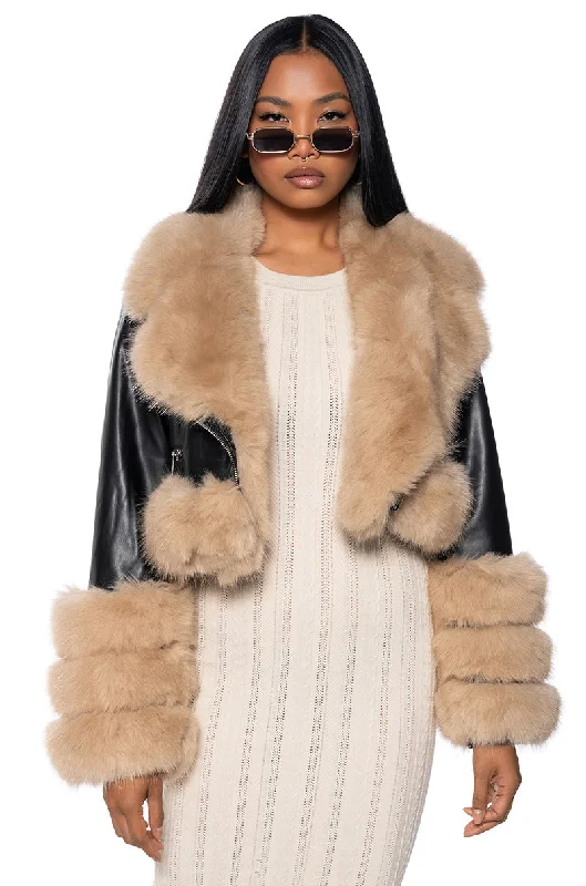 Cutting Edge Fashion TALK THE TALK FAUX FUR MOTO JACKET