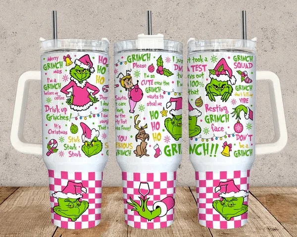 Trend Forward Threads Grinch Checkered 40 oz Christmas Tumbler with handle