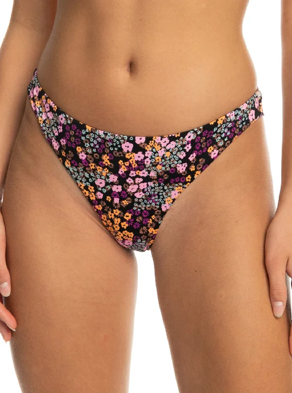 Feminine Soft - Hued Look Printed Beach Classics Cheeky Bikini Bottom - Anthracite Floral Daze