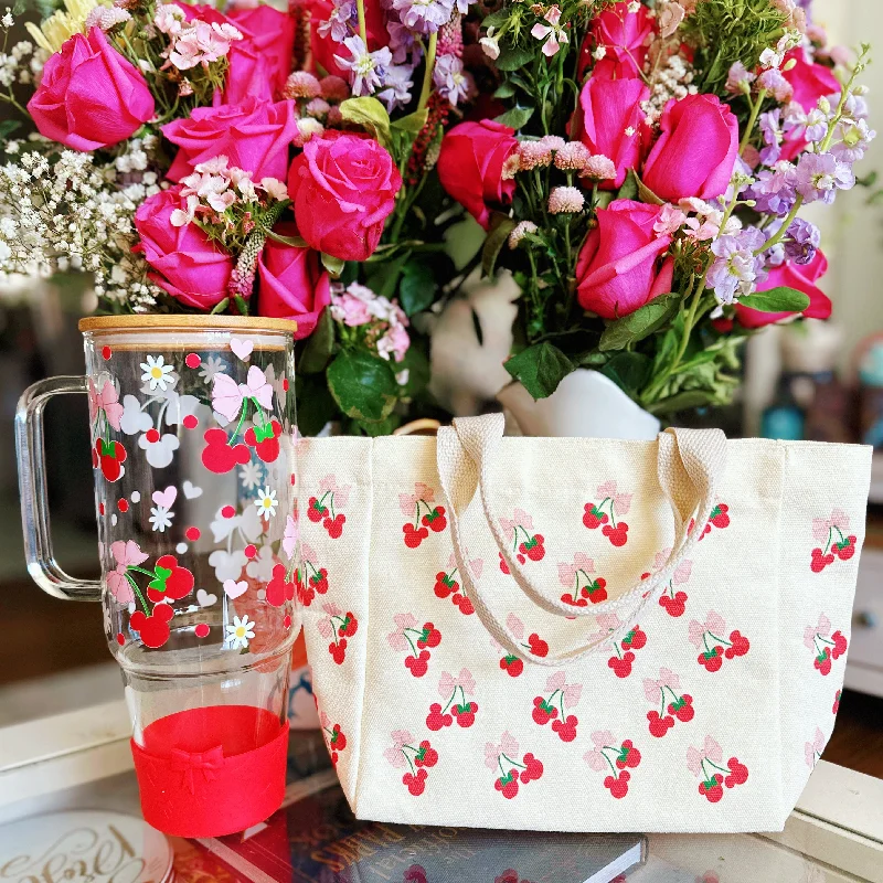 Insulated Bottles Promotion Cherries Inspired Mini Tote Bag and 40 oz Glass Tumbler