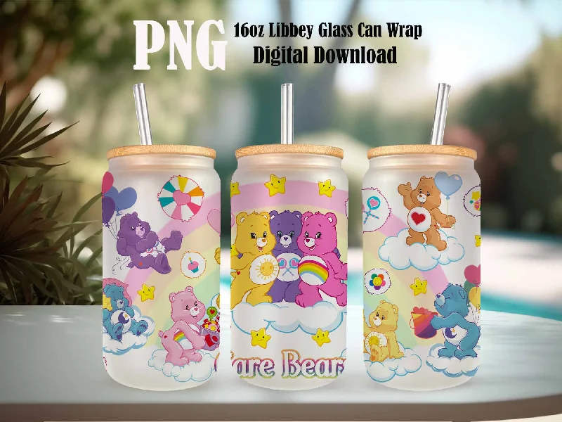 Drinkware Sale Bears Cartoons 16oz Wrap, 16oz Libbey Glass Can, Frosted Can Glass, Sublimation Design, Rainbow Design, Cute Bears Wrap,Cute Cartoon Design Drinkware Sale Bears Cartoons 16oz Wrap, 16oz Libbey Glass Can, Frosted Can Glass, Sublimation Design, Rainbow Design, Cute Bears Wrap,Cute Cartoon Design
