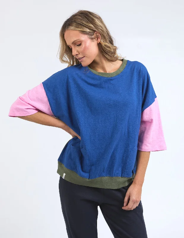 Effortless Style Elm Mazie Colour Block Sweat China Blue/Pretty Pink/Clover