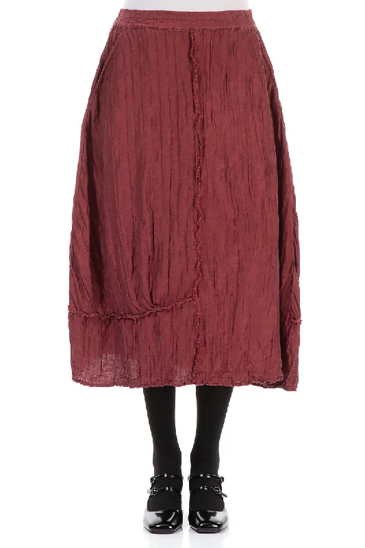 Mid Season Sale Crinkled Merlot Silk Linen Skirt