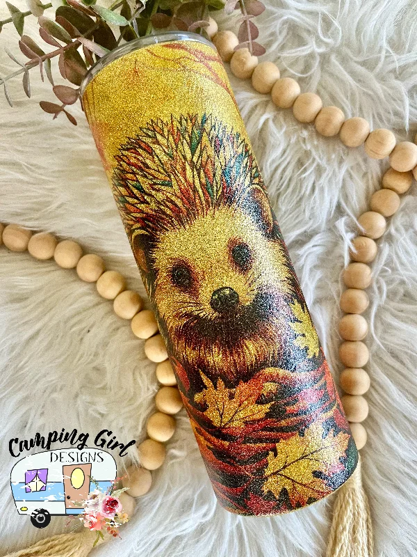 Drinkware Gifts For Friends READY TO SHIP 20 oz Hedgehog Fall Leaves Gold Glitter sublimation tumbler Drinkware Gifts For Friends READY TO SHIP 20 oz Hedgehog Fall Leaves Gold Glitter sublimation tumbler