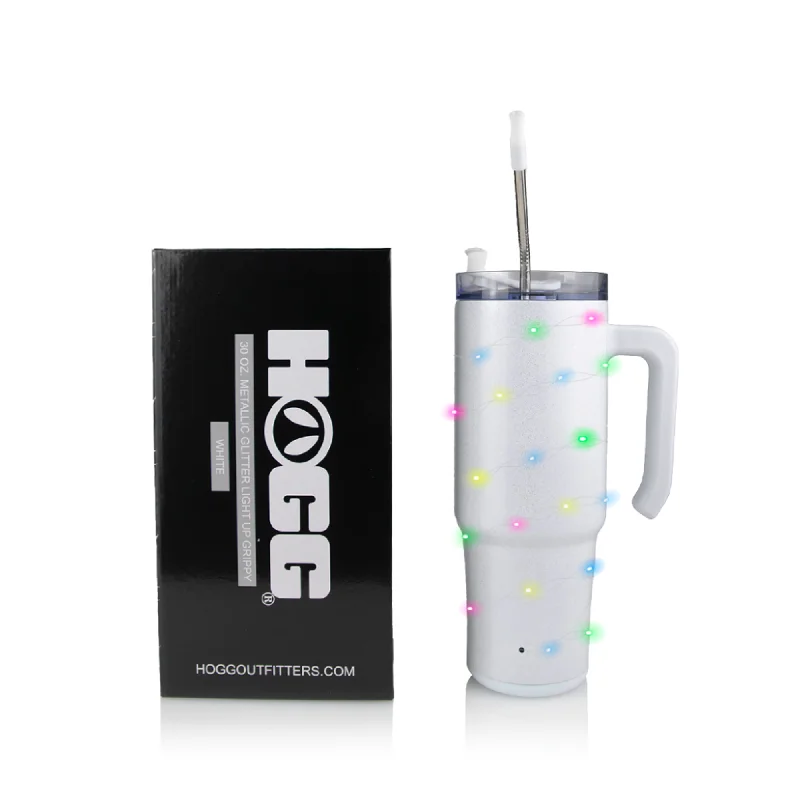 Limited Time Special Offer 30oz SUBLIMATABLE METALLIC GLITTER LIGHT UP GRIPPY TUMBLER - WHITE