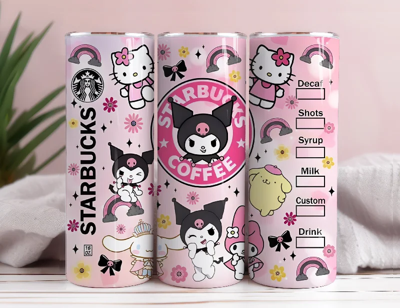 Portable Drinkware Discounts Hello Kitty Coffee Tumbler Bundle, Spring Flower Pink Cat PNG, 20oz Straight Skinny Wrap, Cartoon Tumbler, Tumbler Wrap, Full Tumbler Wrap 1