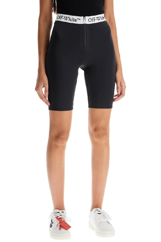Classic Women's Fashion Off-White Lycra Logo Band Shorts