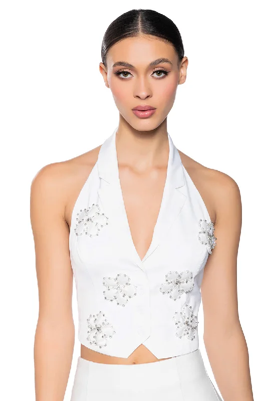 Style Streetwear FLOWER APPLIQUE HALTER VEST