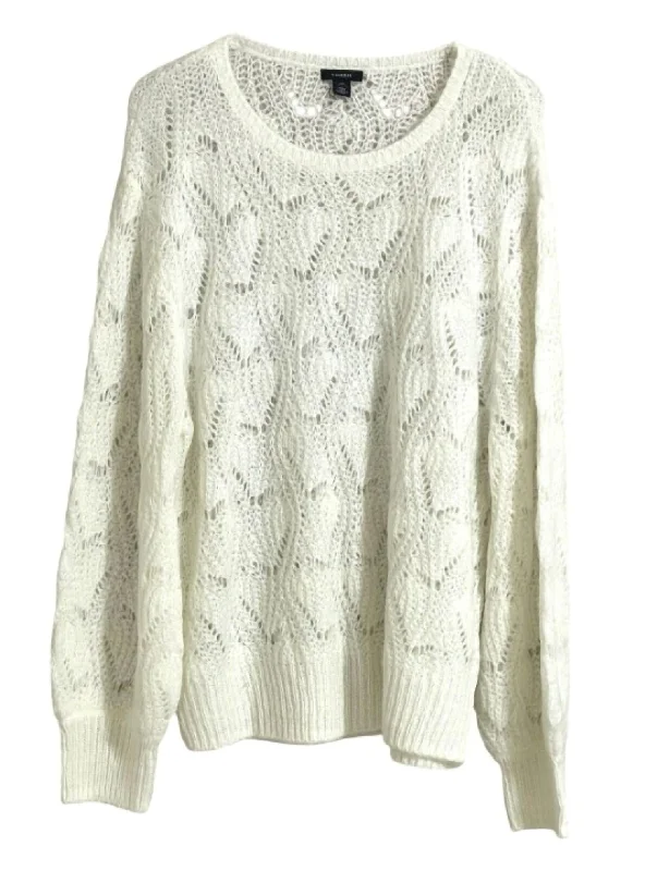 Chic Style, Always In Vogue Open Knit Wool Blend Sweater In White